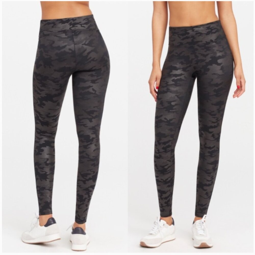 Spanx Faux Leather Camo Leggings Matte Black 20185R Medium New with Tags